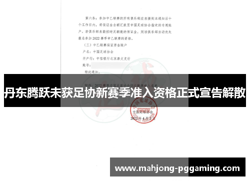 丹东腾跃未获足协新赛季准入资格正式宣告解散 丹东腾跃未获足协新赛季准入资格正式宣告解散